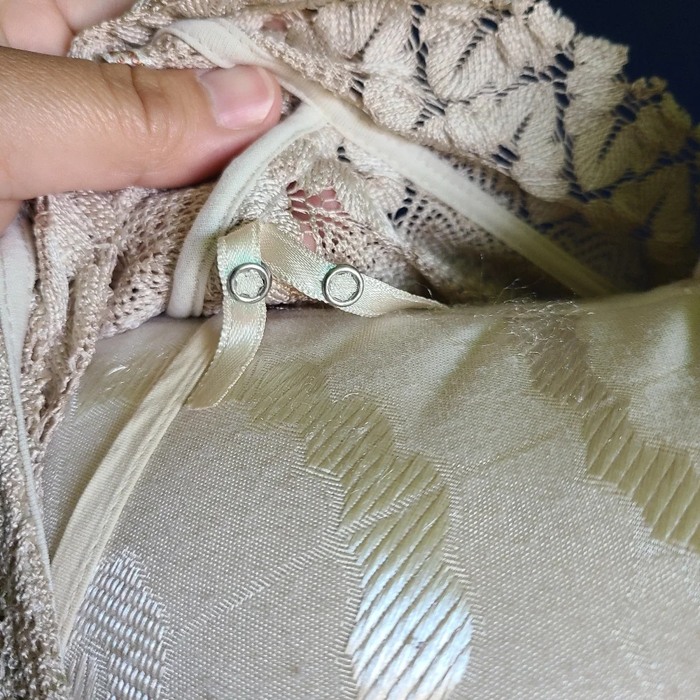 FREE PEOPLE Beige Simone Crochet Lace Shift Mini Dress Large - Picture 10 of 12